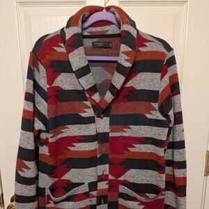 Mens Junk Food Clothing Knit Fleece Cardgan, Size Small, Aztec Tribal DesignEUC